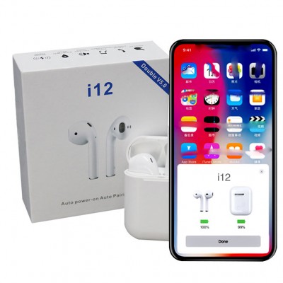 Hot selling twins touch i12 v5.0 tws stereo earbuds i12 tws earphone i12 headphone with charging case wireless charging tws